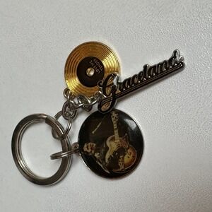 Graceland Elvis Presley Keychain Golden Record Guitar Photo Dangle Charm